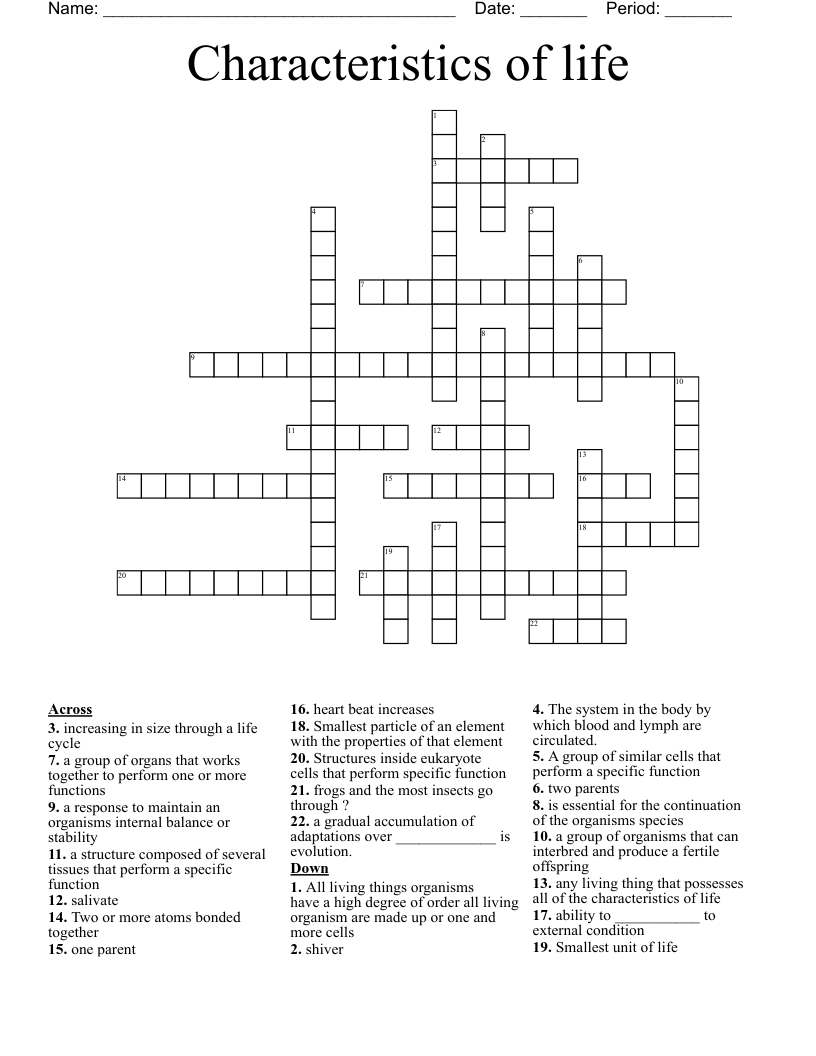 Characteristics of life Crossword