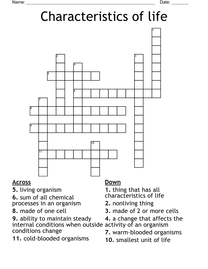 Characteristics of life Crossword