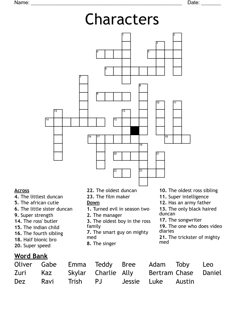 Characters Crossword