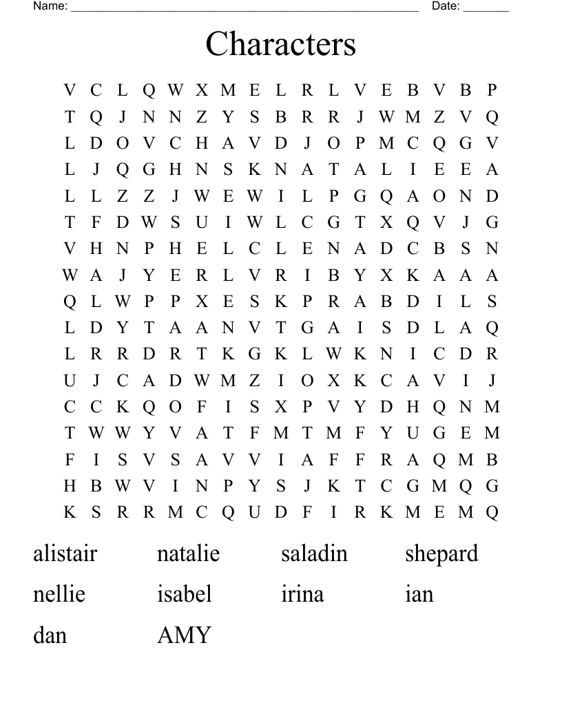 Characters Word Search