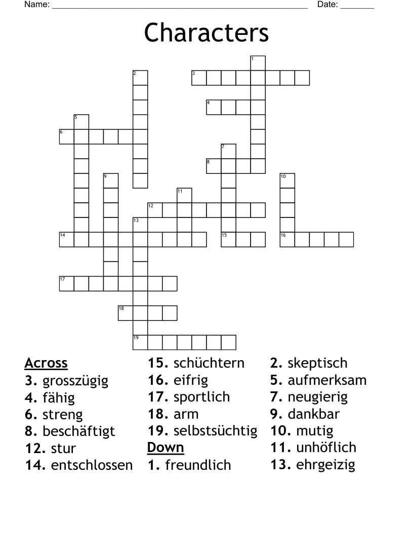 Characters Crossword