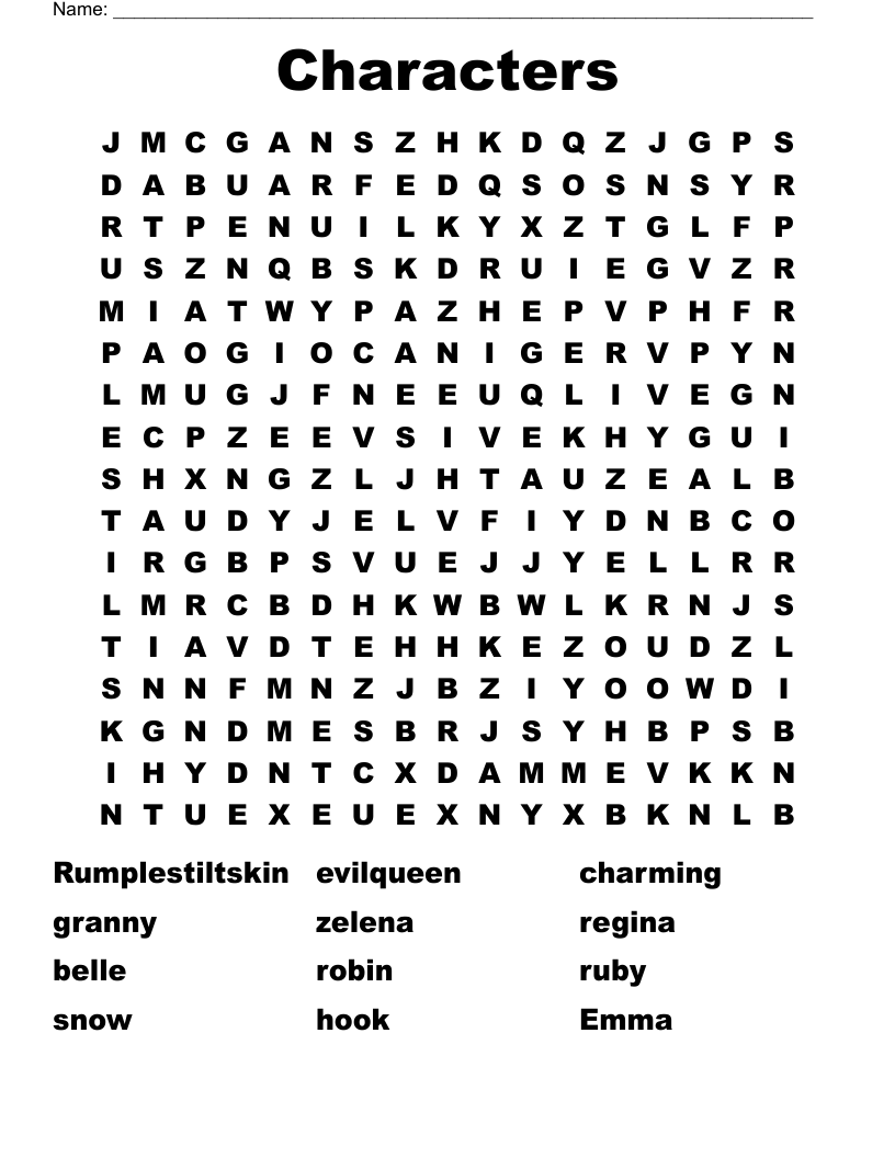 Characters Word Search