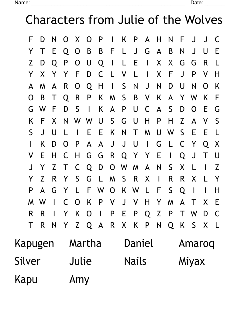 Characters from Julie of the Wolves Word Search