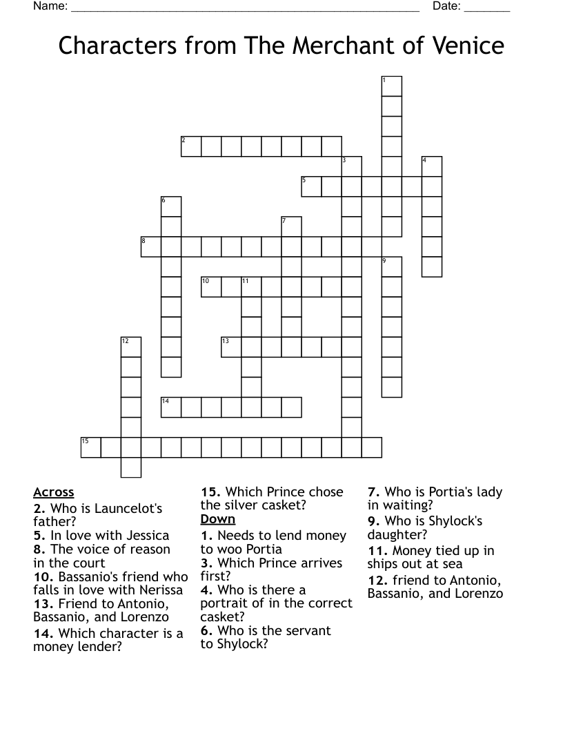 Characters from The Merchant of Venice Crossword