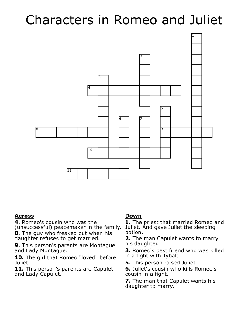 Characters in Romeo and Juliet Crossword