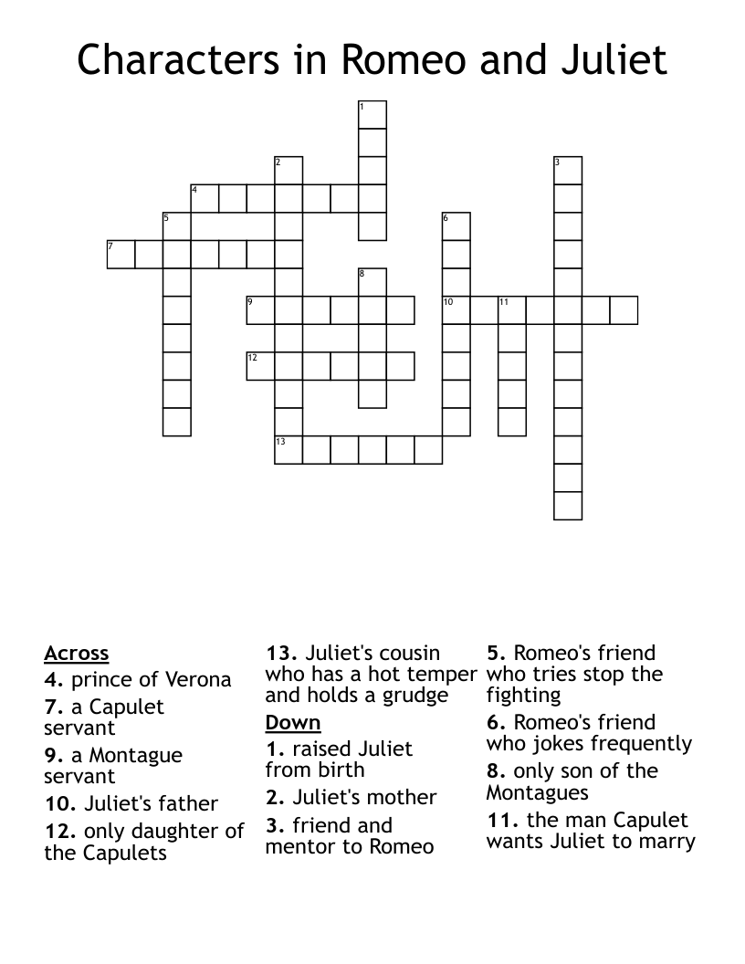 Characters in Romeo and Juliet Crossword