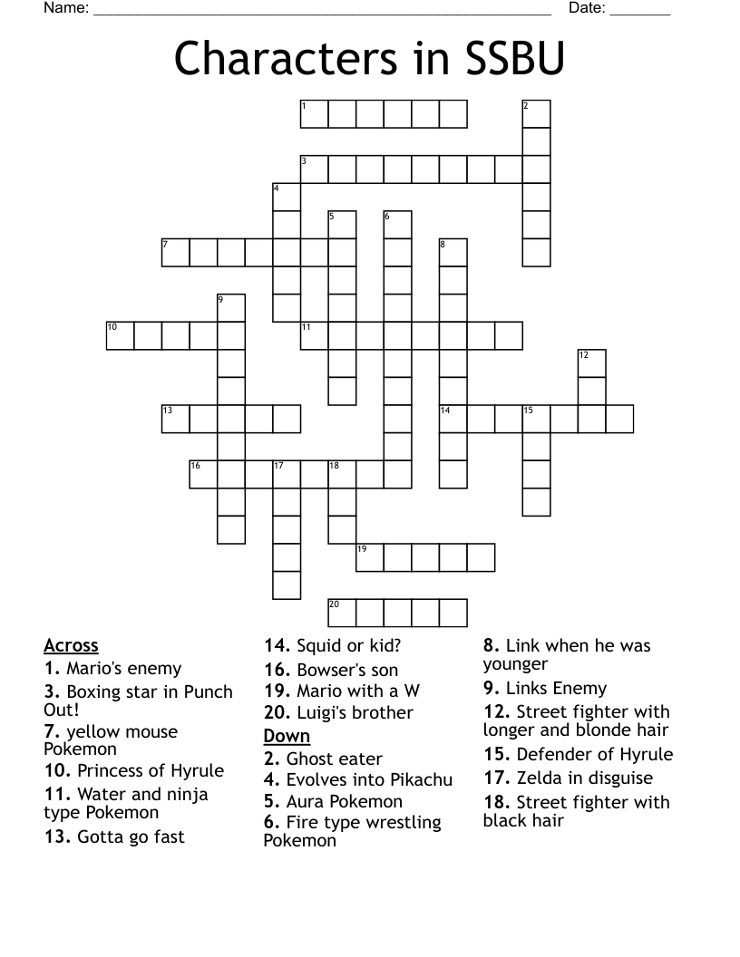 Characters in SSBU Crossword