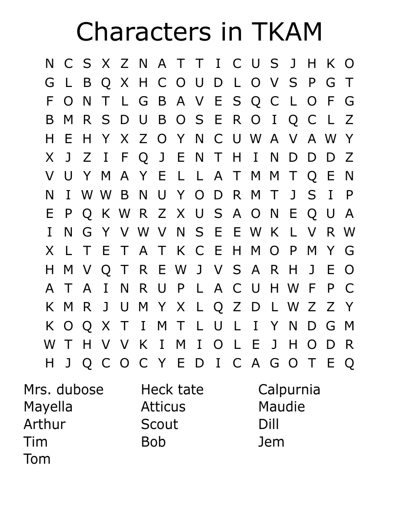 Characters in TKAM Word Search