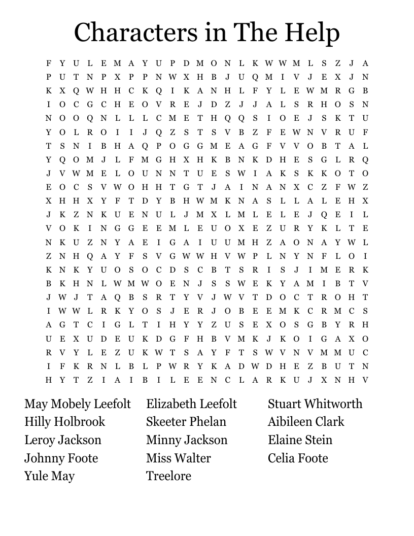 Characters in The Help  Word Search