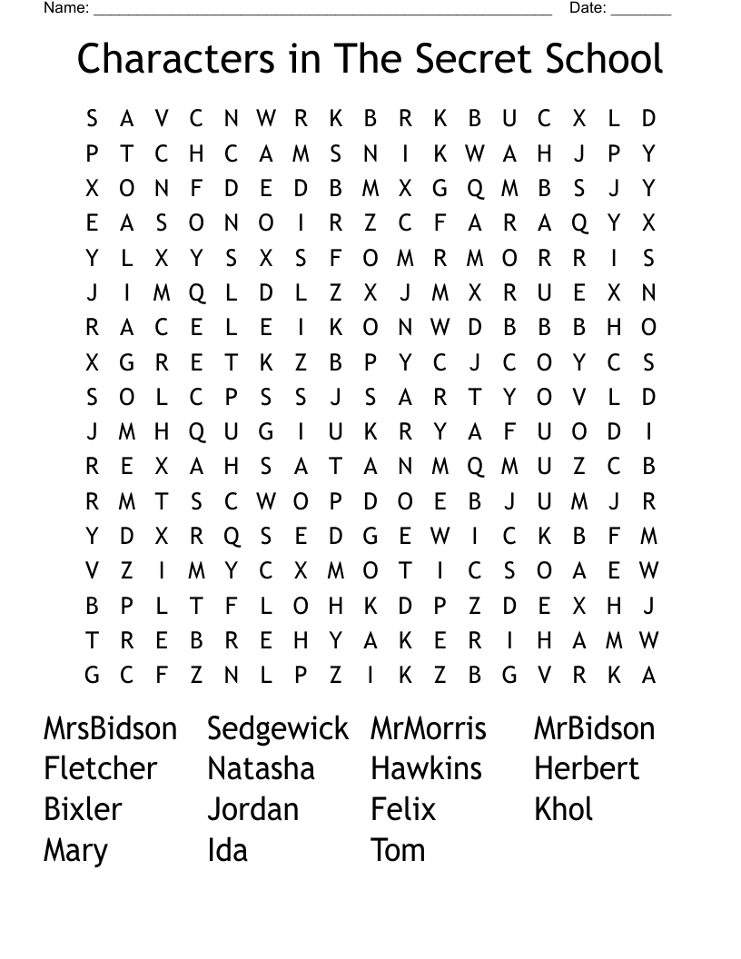 Characters in The Secret School Word Search