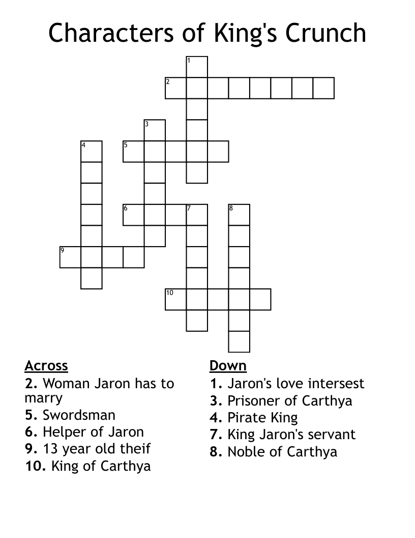 Characters of King's Crunch Crossword