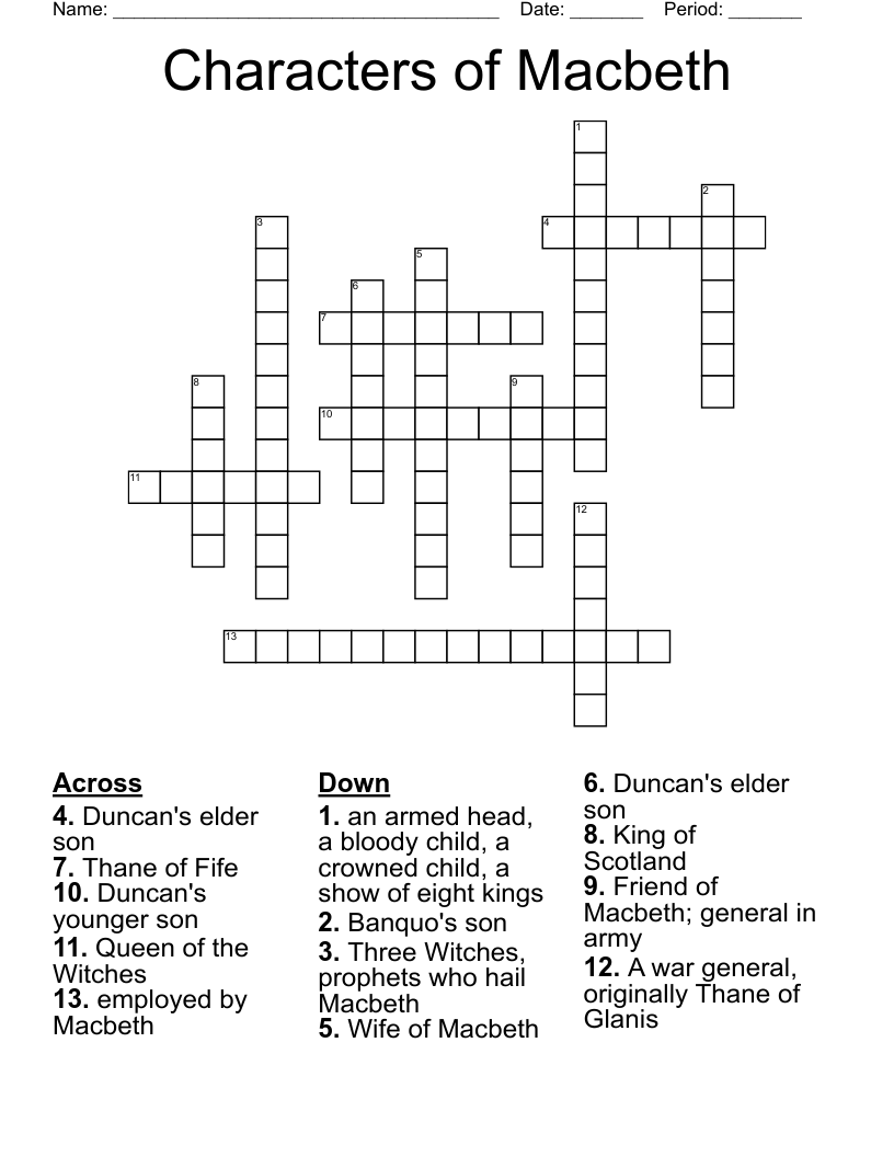 Characters of Macbeth Crossword