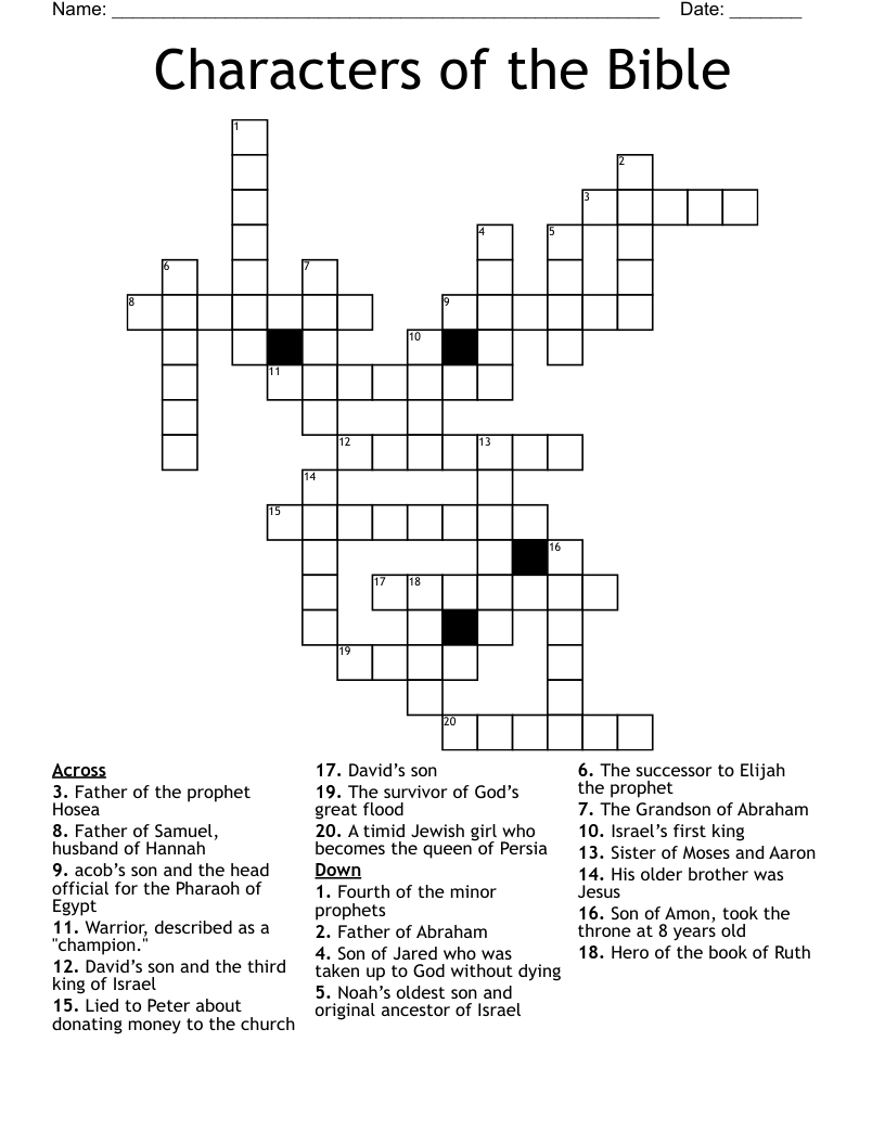 Characters of the Bible Crossword