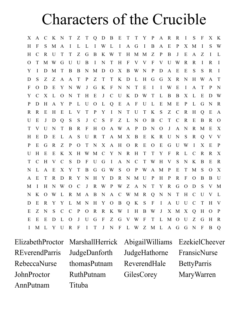 Characters of the Crucible Word Search
