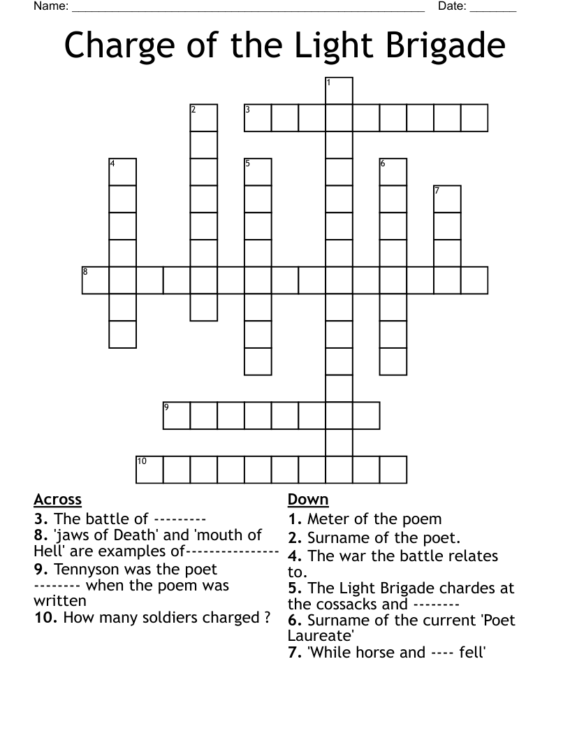 Charge of the Light Brigade Crossword