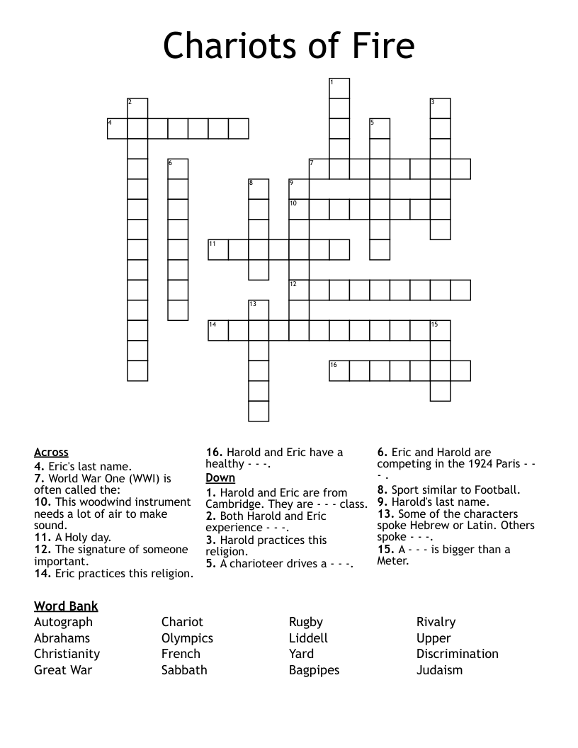 Chariots of Fire Crossword