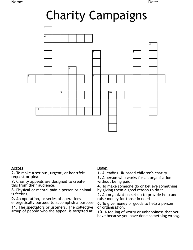 Charity Campaigns Crossword