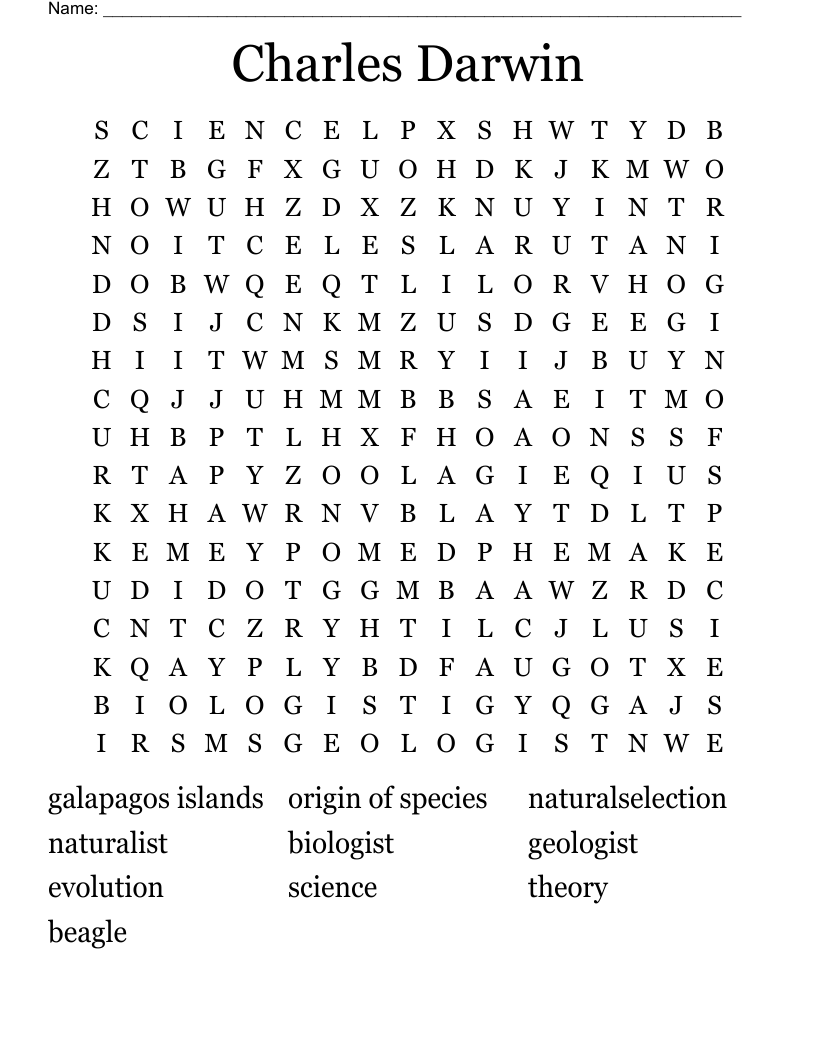 Charles Darwin Word Search