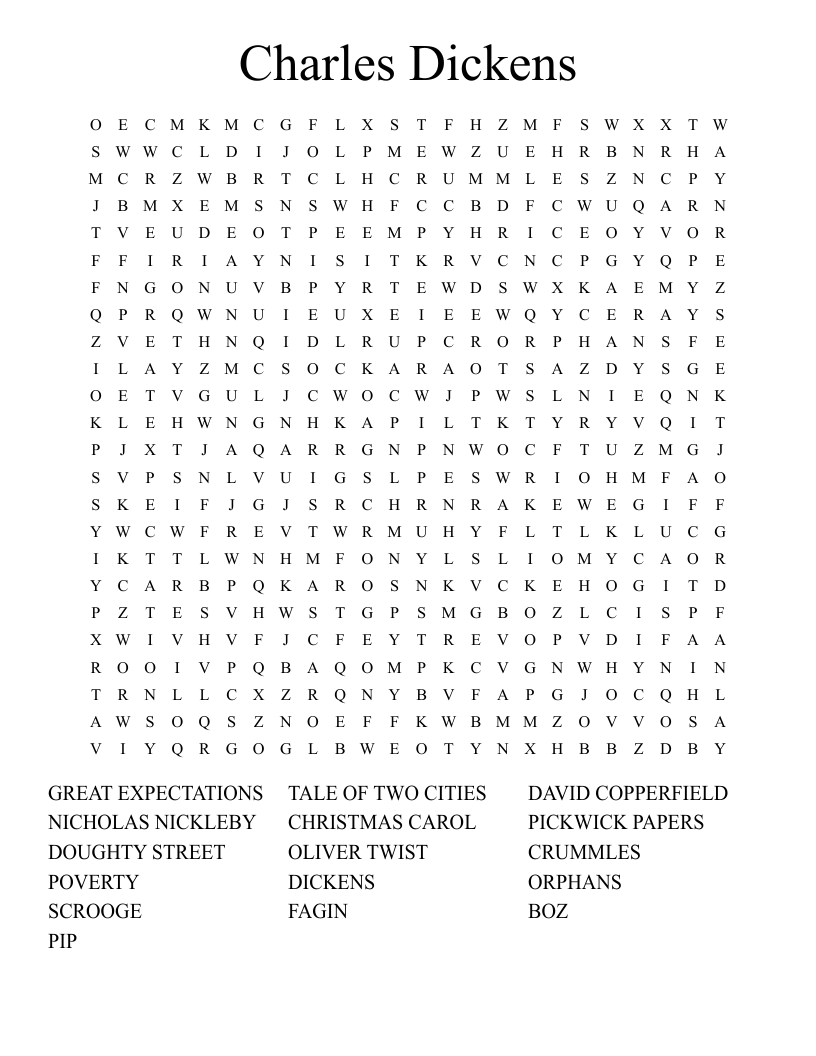 Charles Dickens Word Search