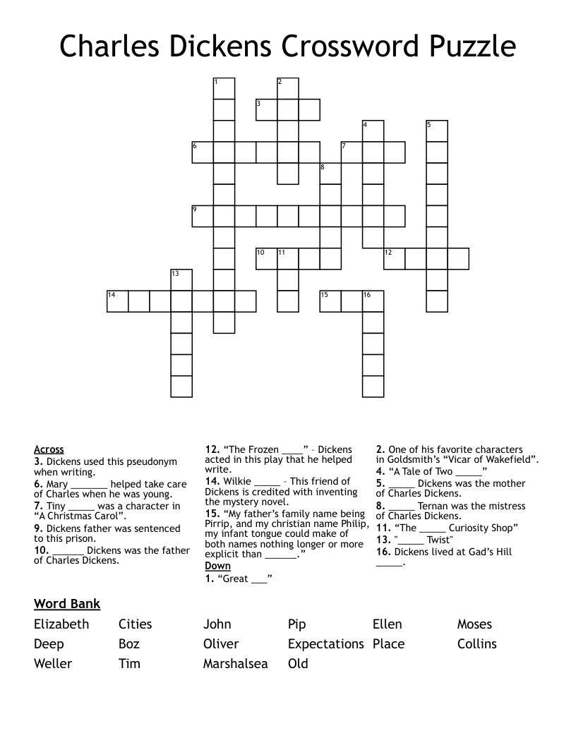 Charles Dickens Crossword Puzzle