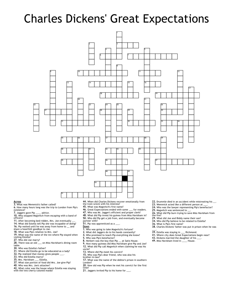 Charles Dickens' Great Expectations Crossword