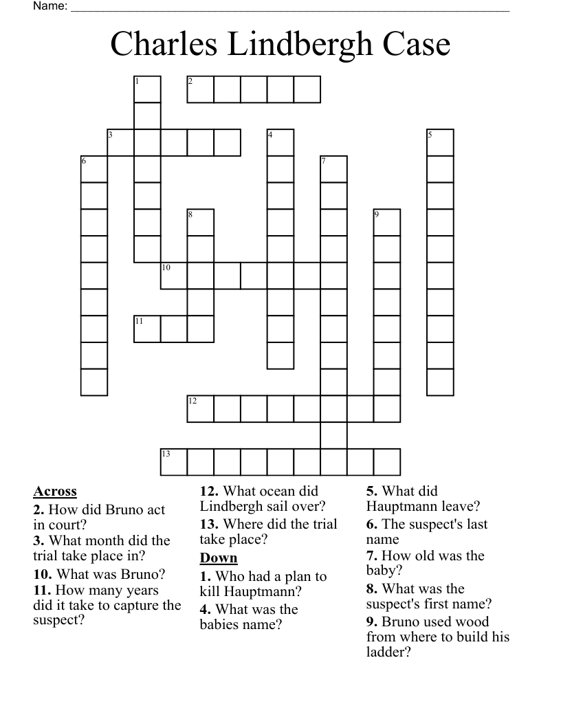 Charles Lindbergh Case Crossword