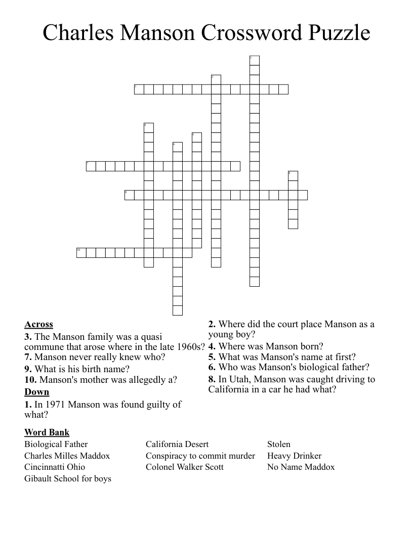 Charles Manson Crossword Puzzle