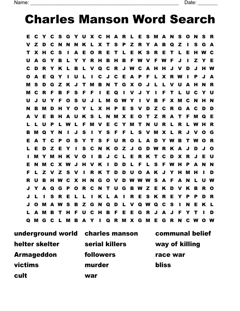 Charles Manson Word Search