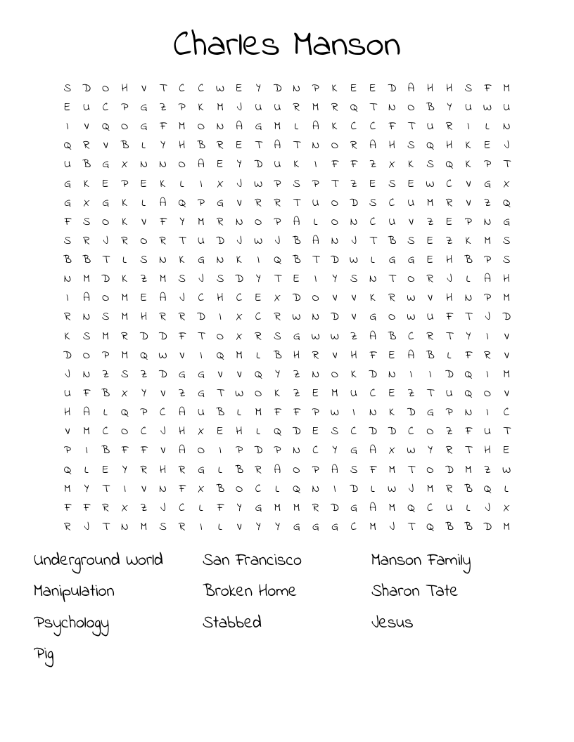 Charles Manson  Word Search