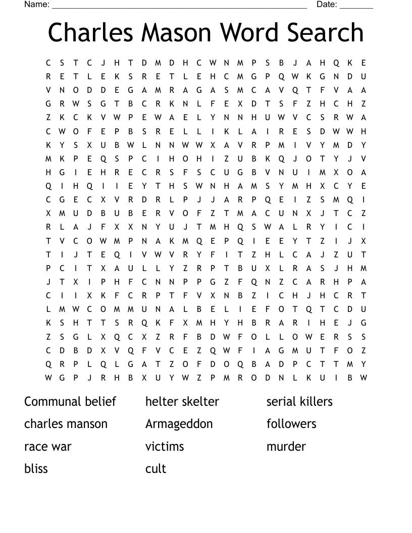 Charles Mason Word Search