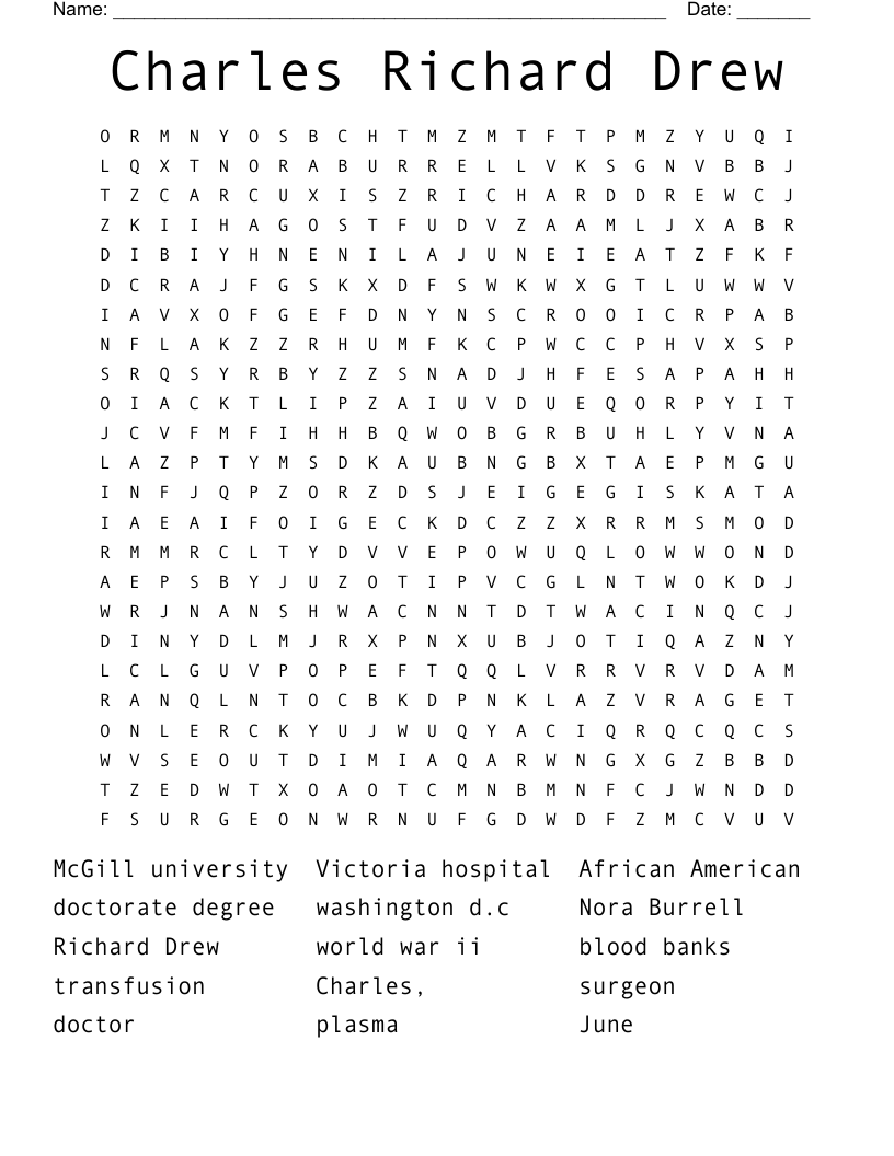 Charles Richard Drew  Word Search