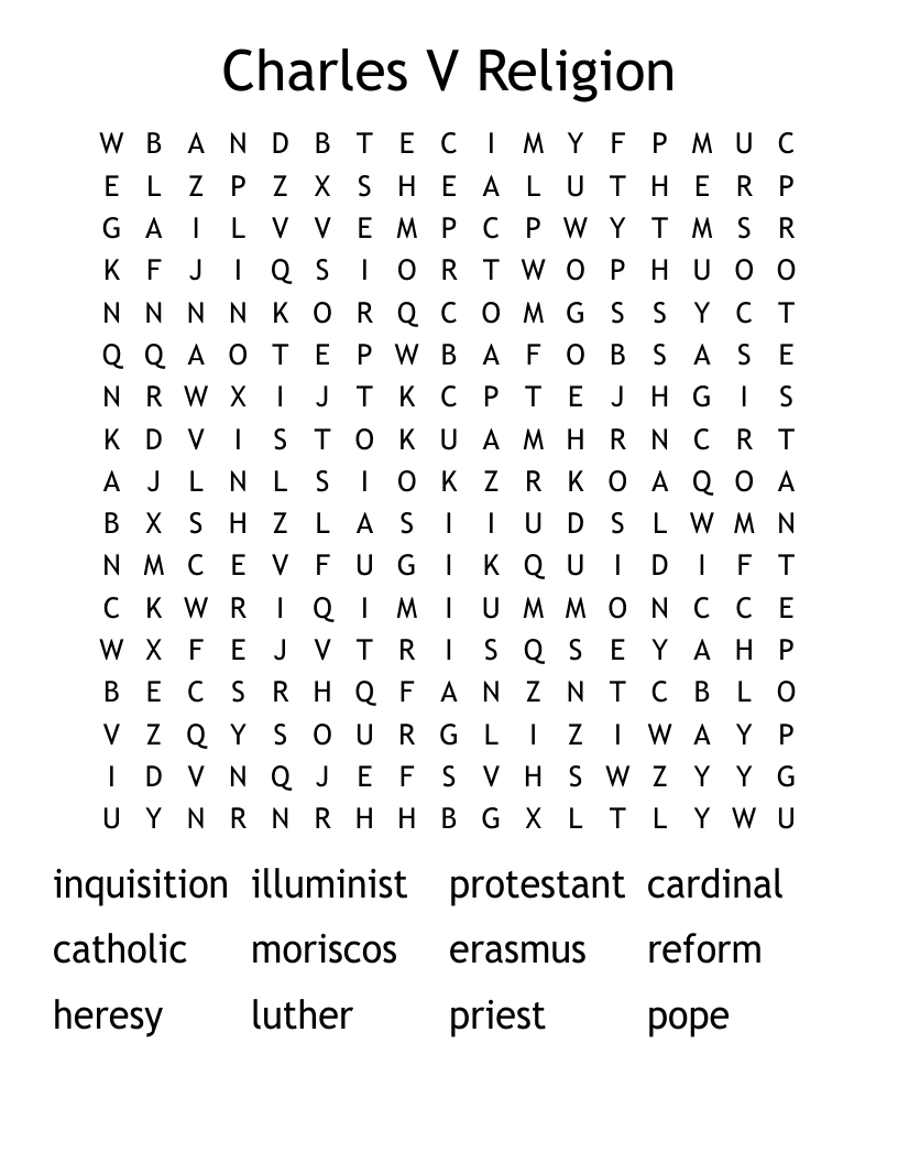 Charles V Religion Word Search