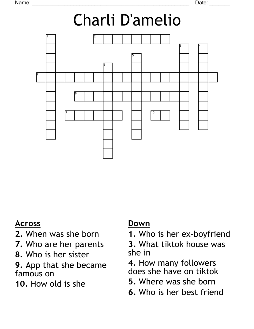 Charli D'amelio Crossword