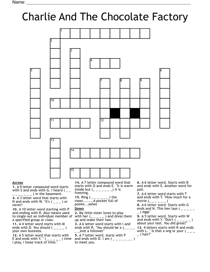 Charlie And The Chocolate Factory Crossword