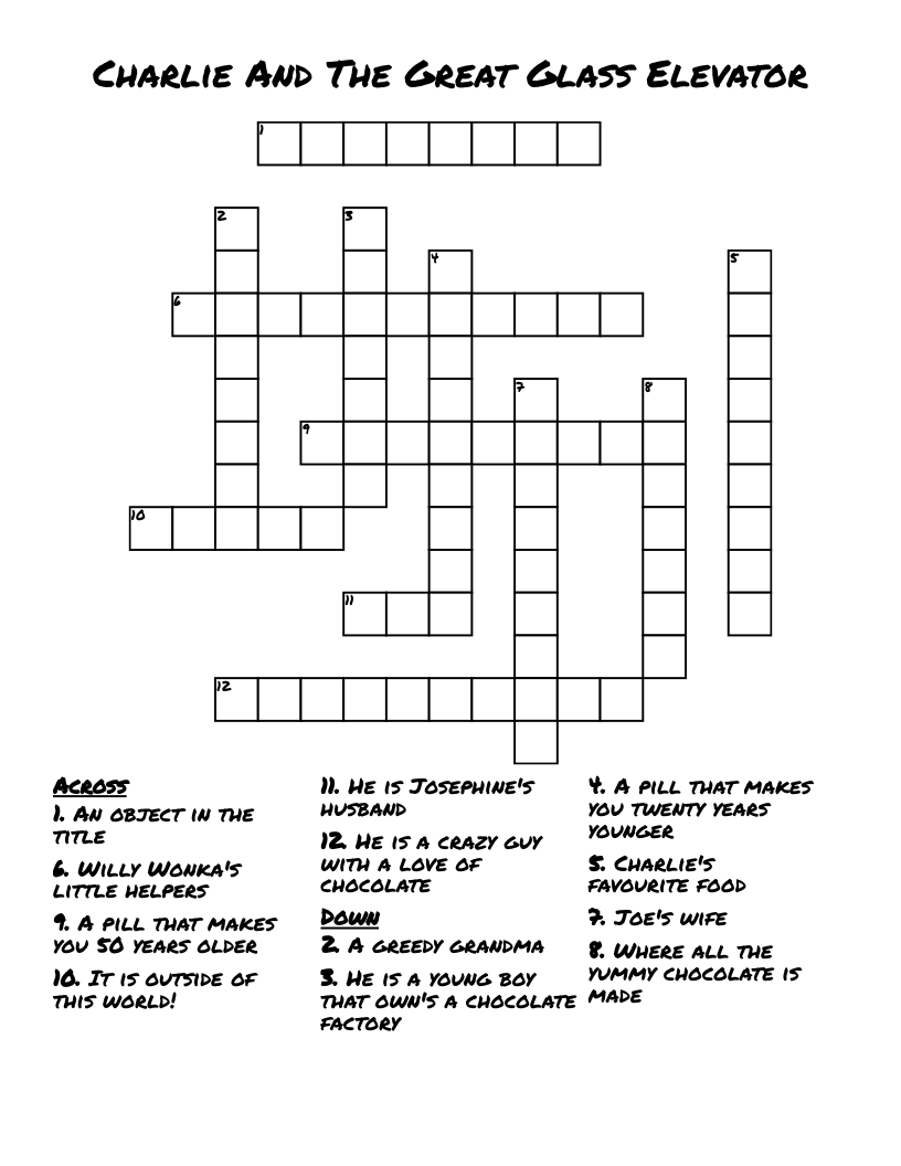 Charlie And The Great Glass Elevator Crossword