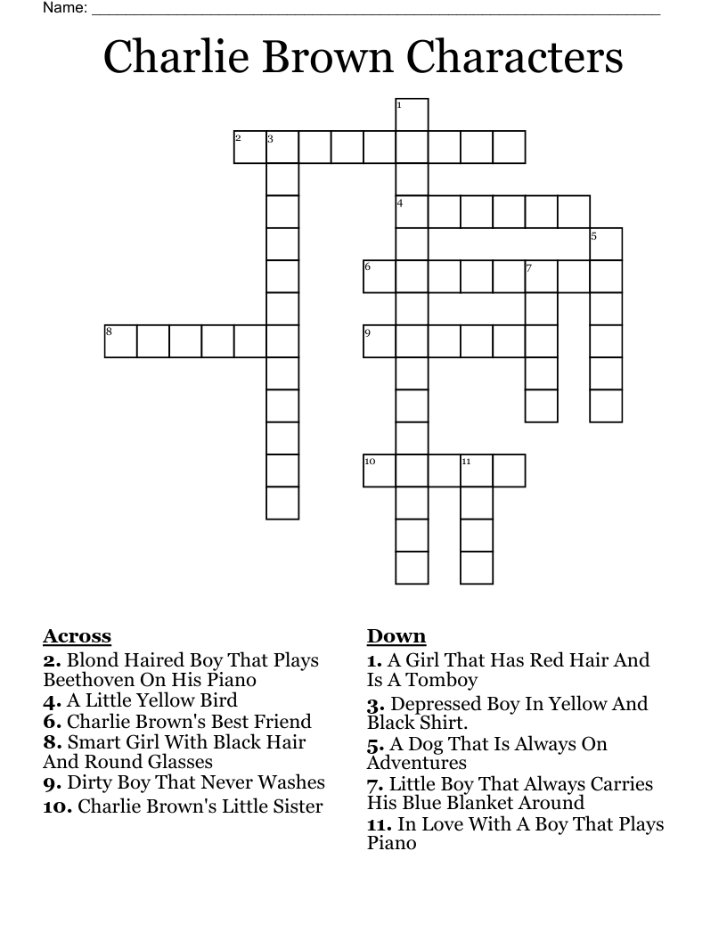 Charlie Brown Characters Crossword