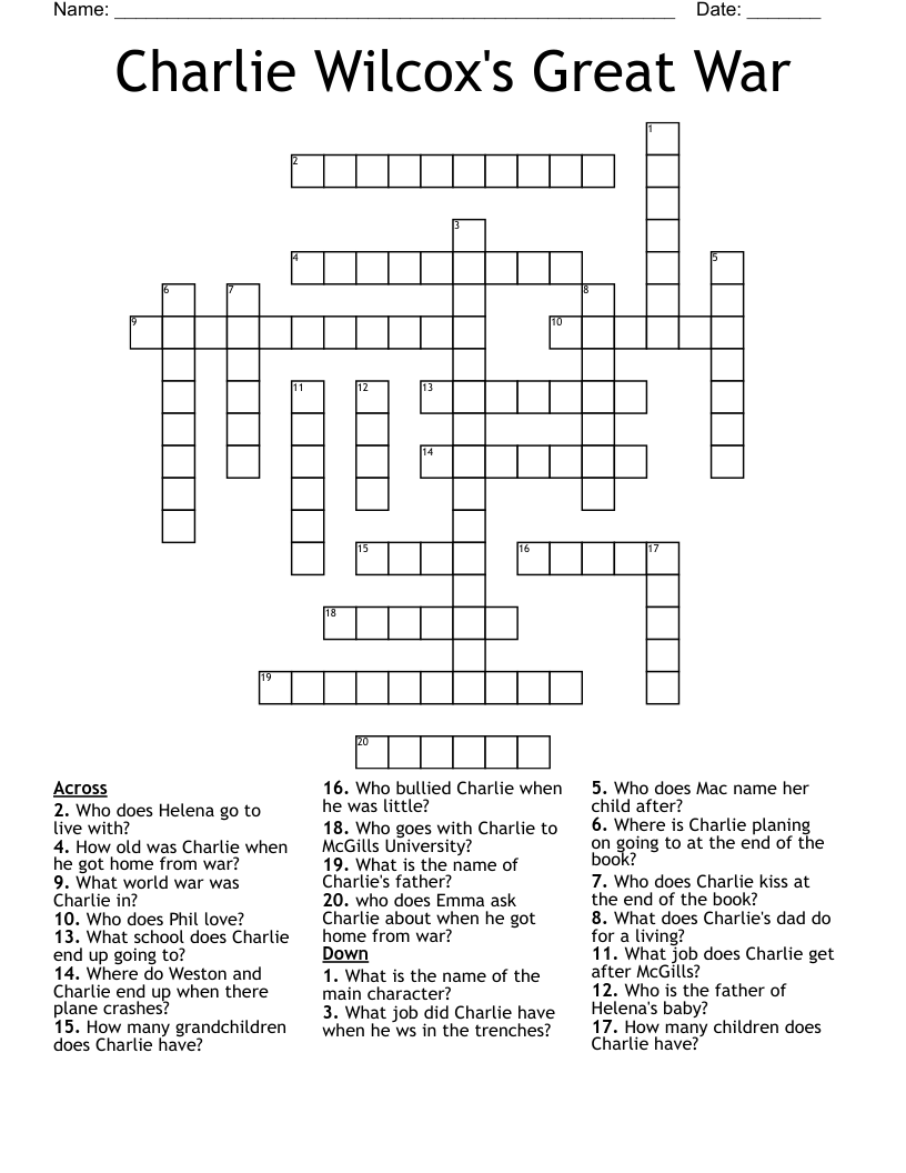 Charlie Wilcox's Great War Crossword