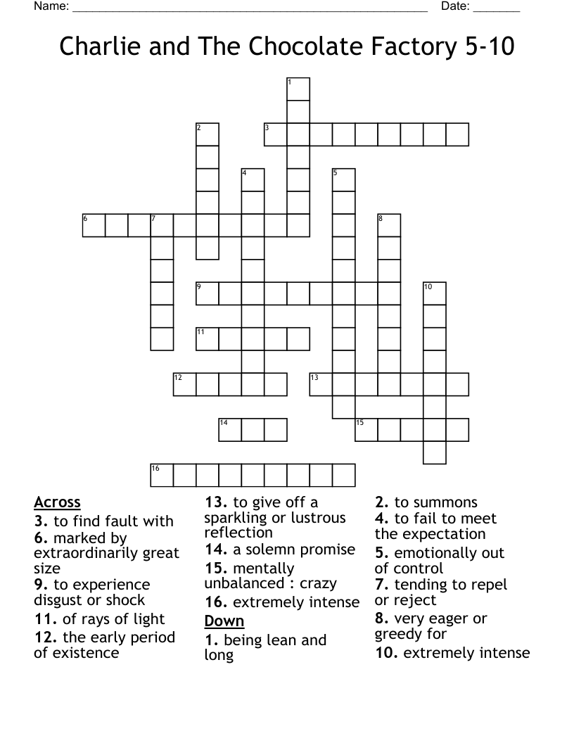 Charlie and The Chocolate Factory 5-10 Crossword