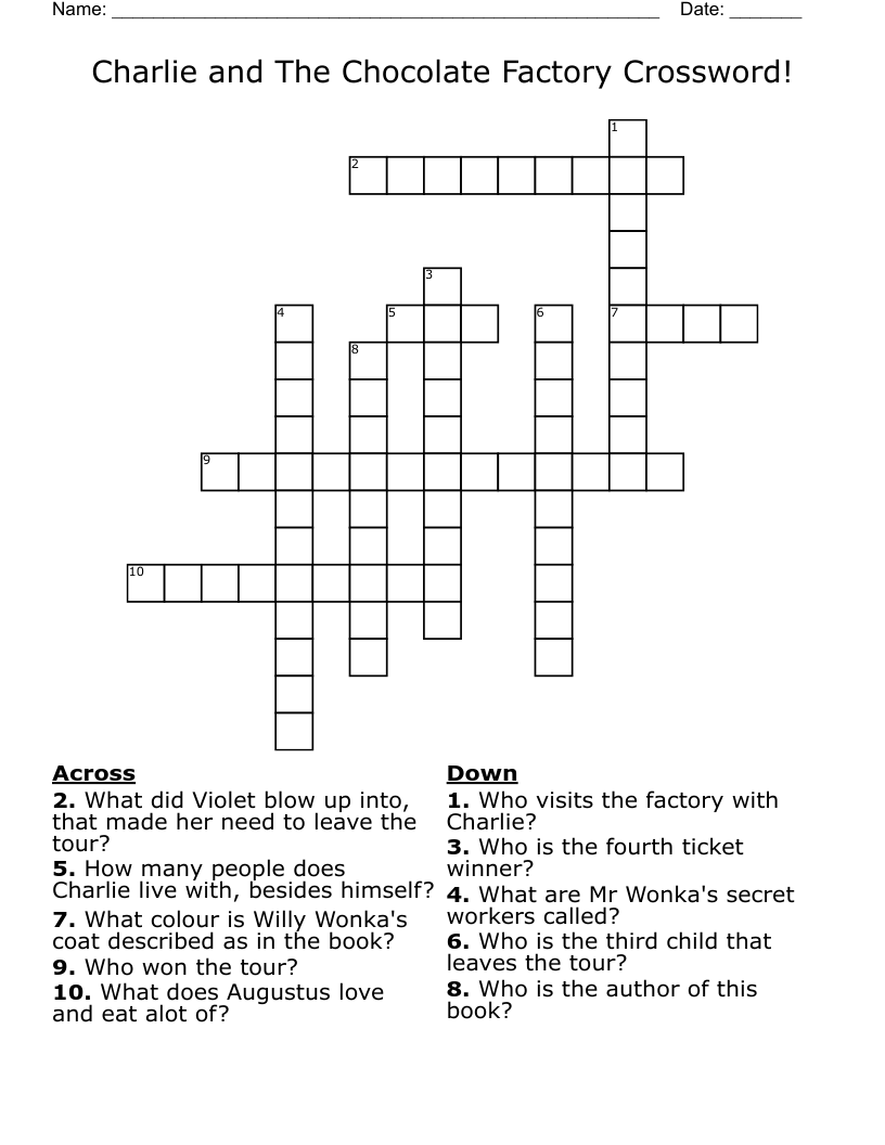 Charlie and The Chocolate Factory Crossword!