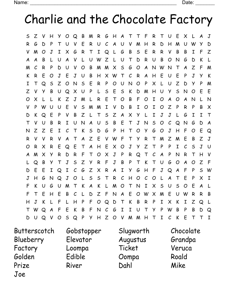 Charlie and the Chocolate Factory Word Search