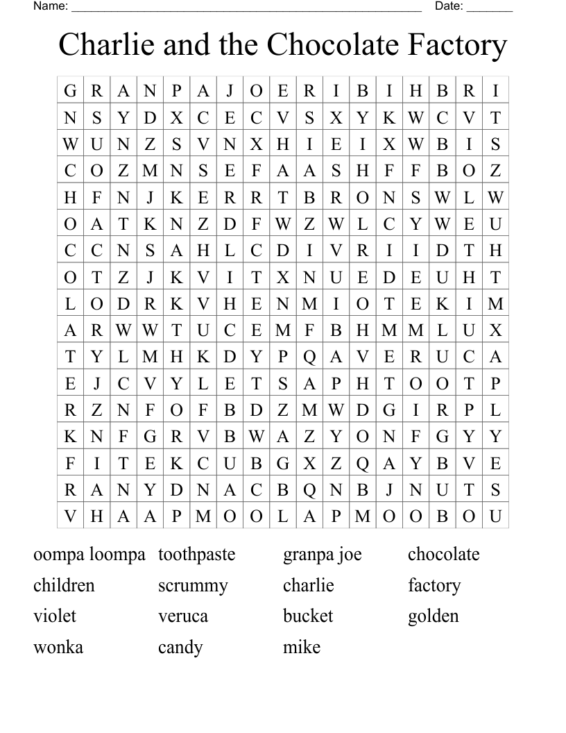 Charlie and the Chocolate Factory Word Search