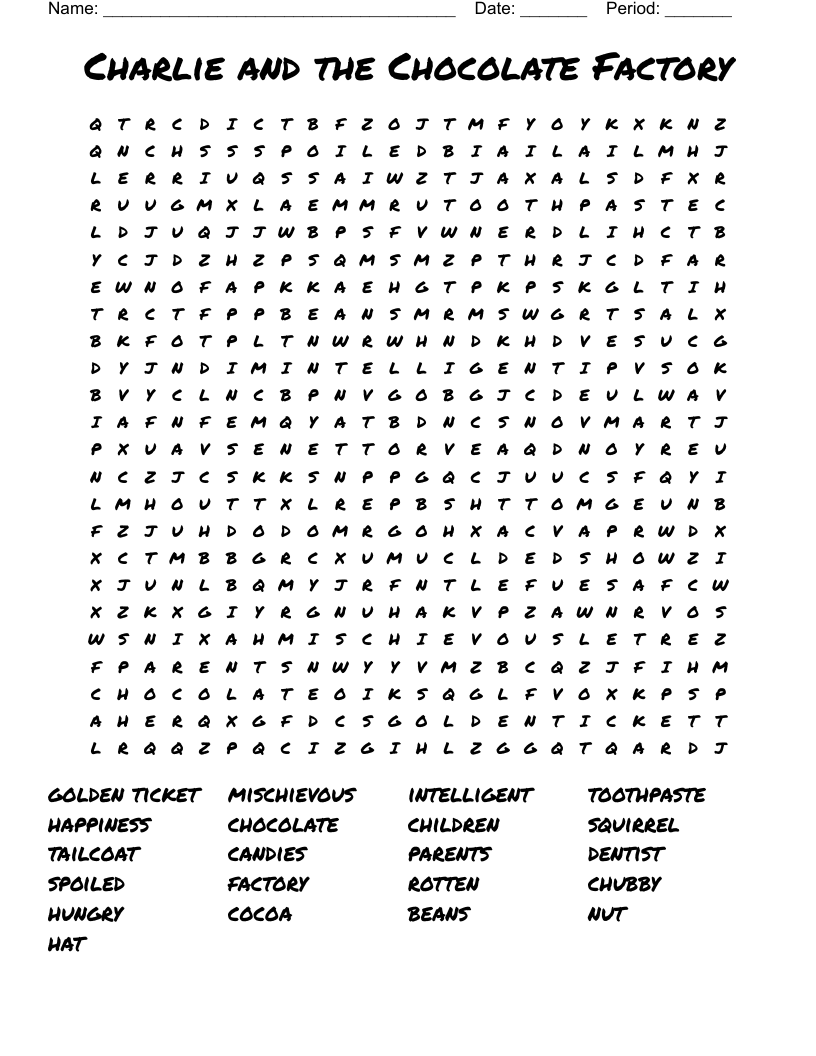 Charlie and the Chocolate Factory Word Search