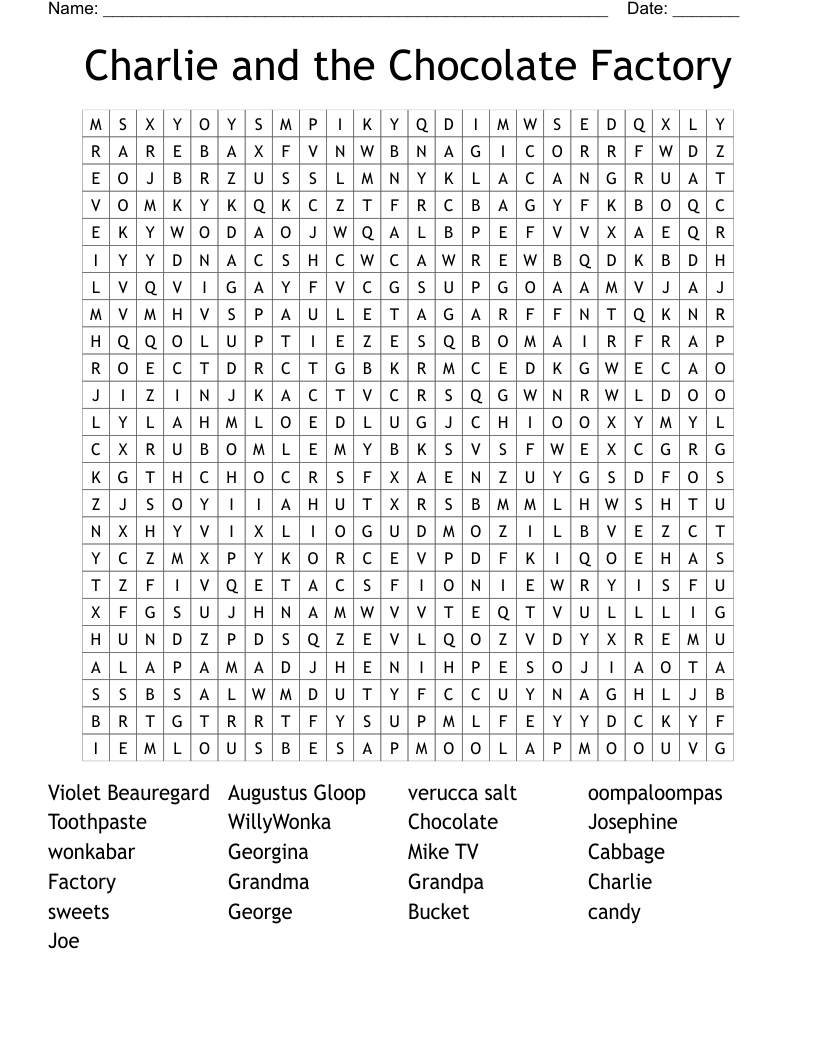Charlie and the Chocolate Factory Word Search