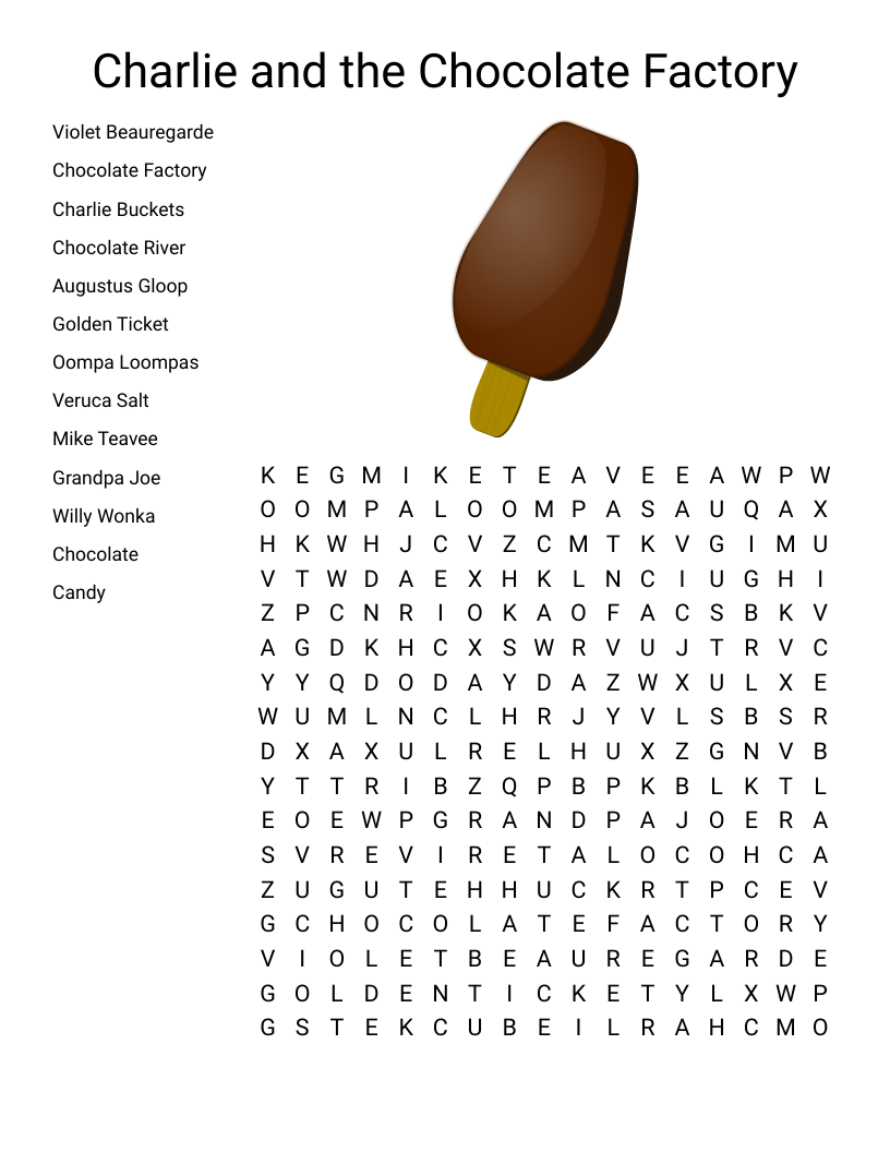 Charlie and the Chocolate Factory Word Search