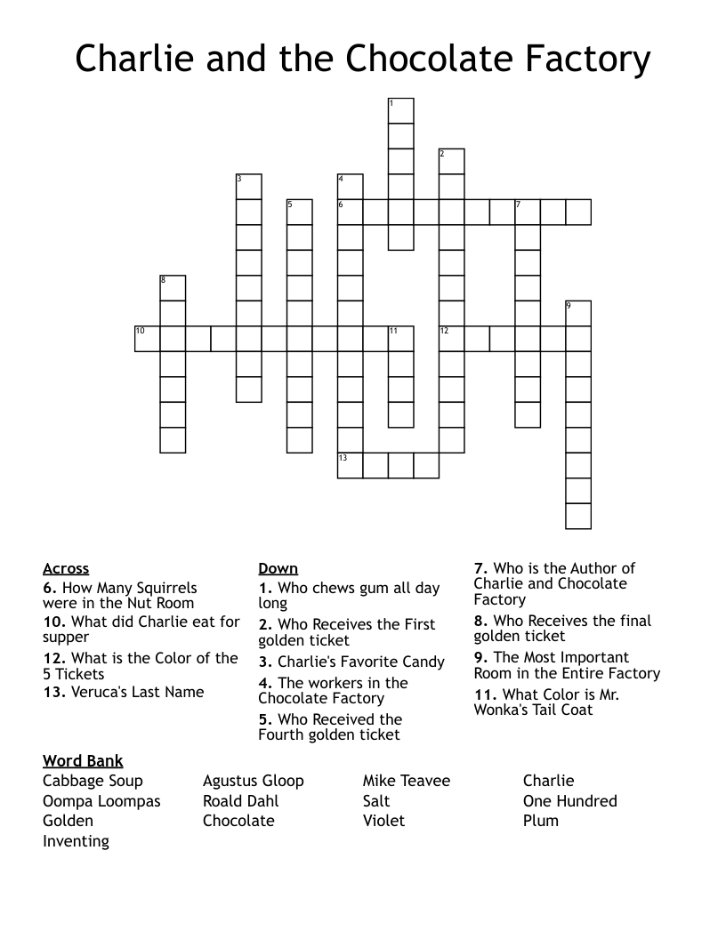 Charlie and the Chocolate Factory Crossword