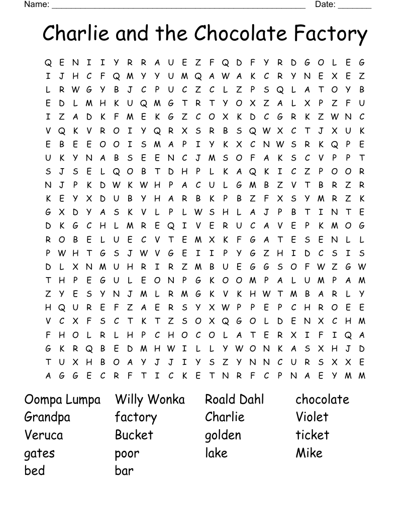 Charlie and the Chocolate Factory Word Search