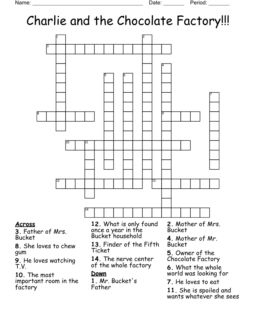 Charlie and the Chocolate Factory!!! Crossword