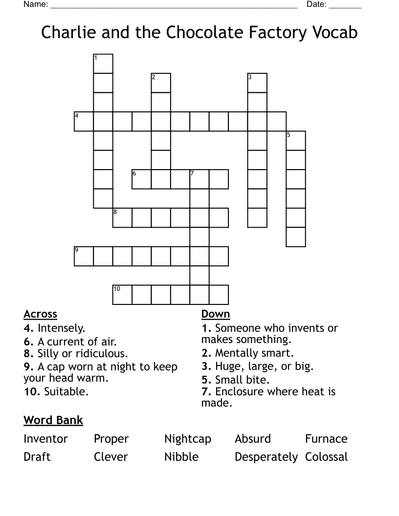Charlie and the Chocolate Factory Vocab Crossword