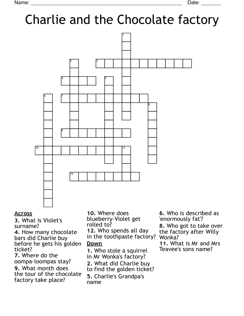 Charlie and the Chocolate factory Crossword