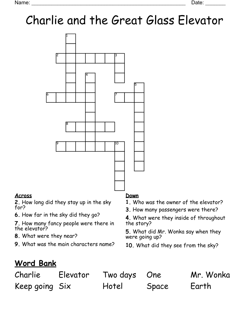 Charlie and the Great Glass Elevator Crossword